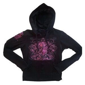 2000s Juicy Couture style Black and Pink Graphic Hoodie
